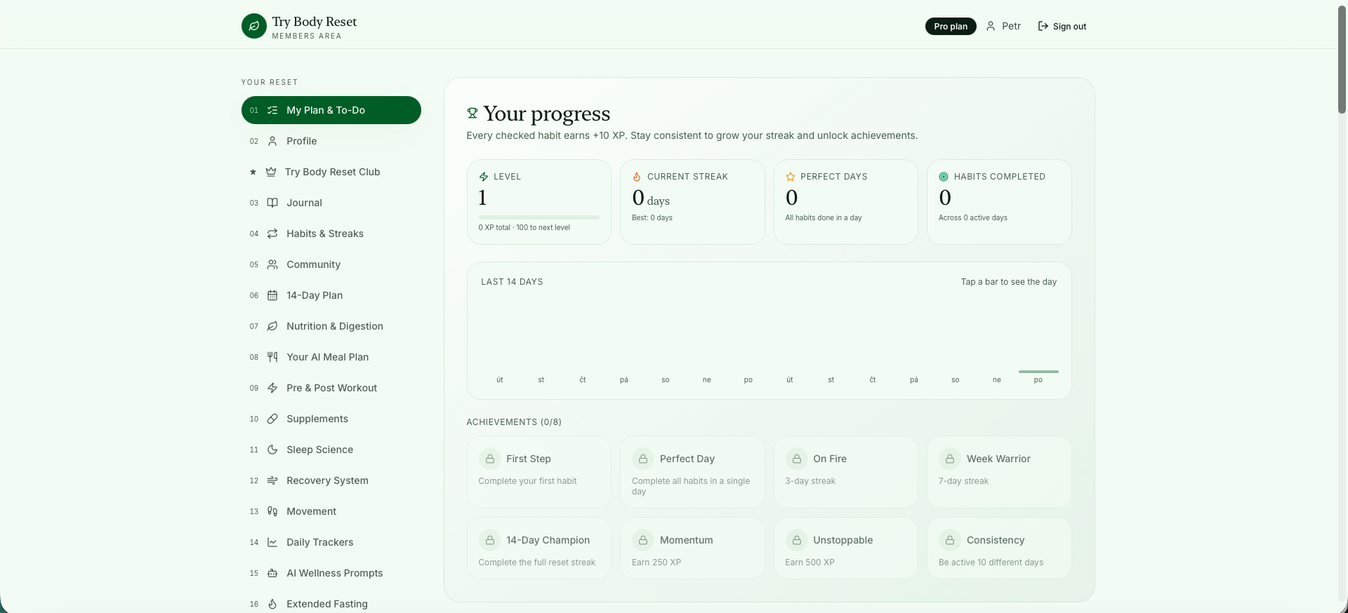 Member dashboard screenshot